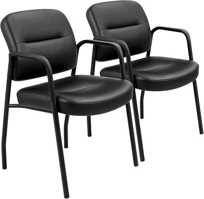 Devoko Waiting Room Office Reception Chairs Executive Leather Guest Chairs with Armrest Ergonomic Upholstered Lumbar Support Side Chairs (2 Pack)
