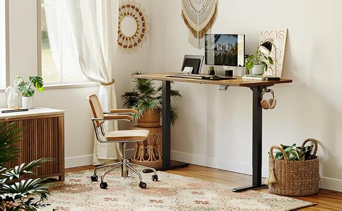 CubiCubi Electric Standing Desk, 48 x 24 Inches Height Adjustable Sit Stand Desk, Ergonomic Home Office Computer Workstation, Rusticbrown