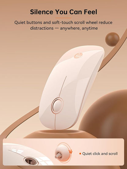 RAPIQUE R306C USB C Wireless Mouse for MacBook, Type-C 2.4GHz Portable Computer Mouse, Silent Click, Ultra-Slim Cordless Mouse, 3-Speed DPI, for USB-C Laptops, iPad, Chromebook, MacOS - Flesh Pink