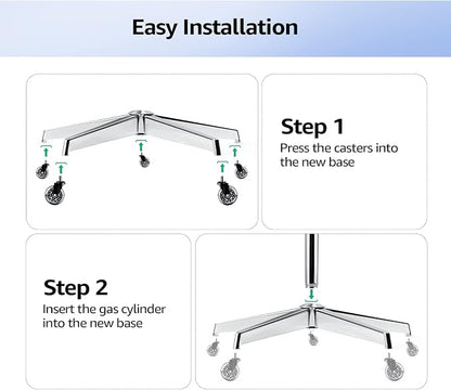 MASTERY MART 28 Inch Office Chair Base, Heavy Duty 2400 Lbs, Reinforced Metal Desk Chair Replacement, Universal Gas Cylinder Hole Caster Socket, Silver