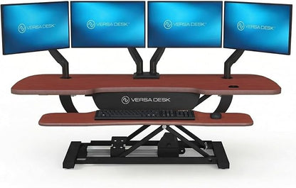 VERSADESK PowerPro 48 Inch Electric Standing Desk Converter – Push-Button Height Adjustable Sit to Stand Desk Riser for Multiple Monitors – Motorized Desktop Workstation with Wide Keyboard Tray