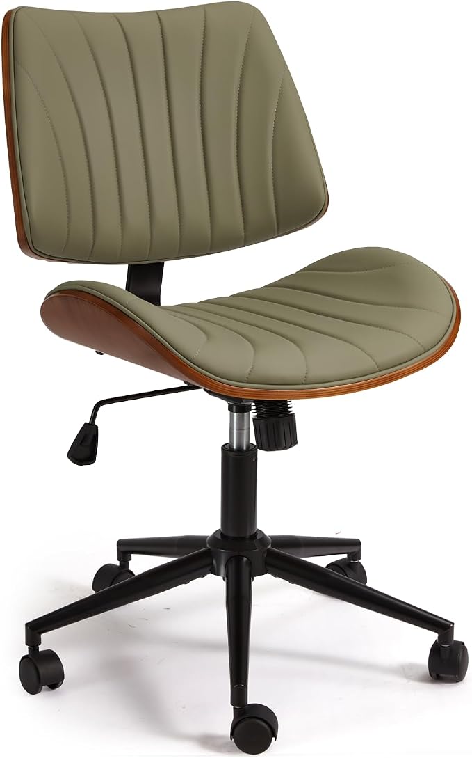 EROMMY Armless Office Desk Chair,Wooden Back Small Office Desk Chair No Arms Adjustable Height Modern Armless Chairs with Swivel Wheels for Small Spaces,Green