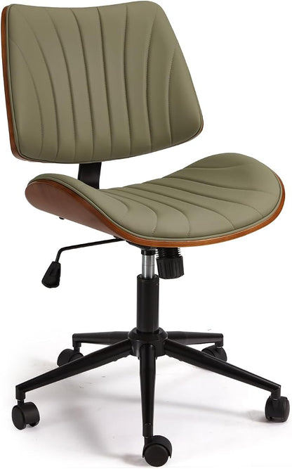EROMMY Armless Office Desk Chair,Wooden Back Small Office Desk Chair No Arms Adjustable Height Modern Armless Chairs with Swivel Wheels for Small Spaces,Green