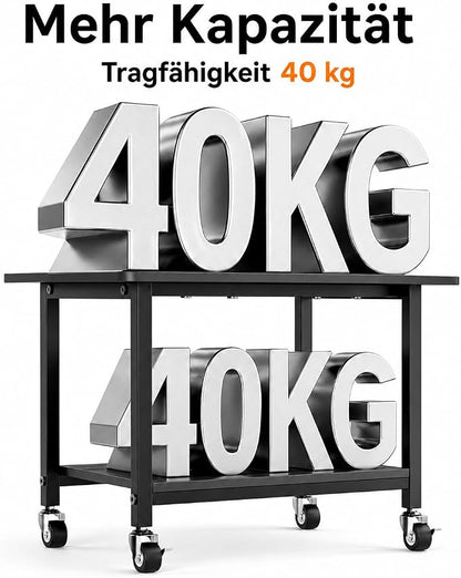niffgaff Printer Stand with Lockable Wheels, 2-Tier Rolling Printer Cart with Storage Shelf, Compact Wood & Metal Printer Table for Home Office, Black, 20.1'' ×15.4'' ×14.6''