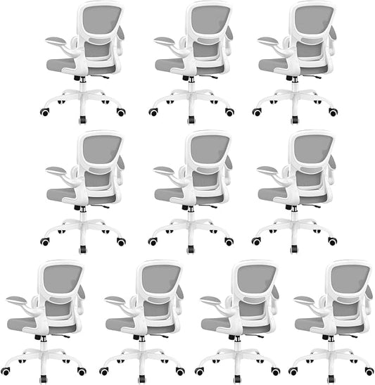 BESTFAIR Ergonomic Mesh Office Chair, Breathable Mesh Computer Desk Chair, Adjustable Lumbar Support, Flip-up Armrests, Executive Swivel Chair for Home Office, LightGray Pack of 10