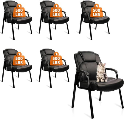 CLATINA Big Tall 500 LBS Wide Guest Chair Heavy Duty, Leather Side Reception Chairs with Padded Armrest No Wheels, Executive Office Desk Chair for Meeting Conference Waiting Room Home, Black 6 Pack