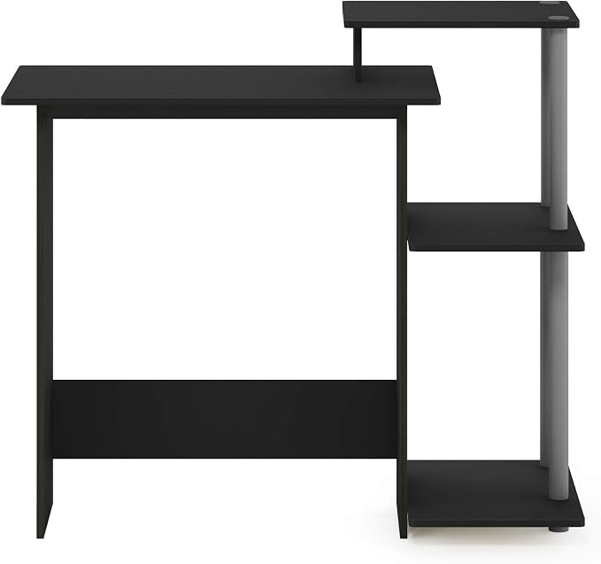 Furinno Efficient 29-Inch Black Computer Desk with Side Shelves, Gaming Desk with 3 Open Shelves, Home Office Desk, for Home Office, Study Room, Dorm, Bedroom, Black