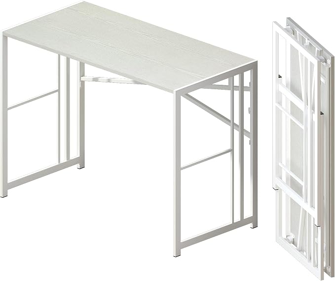Lutown-Teen Folding Desk 40 inch Writing Gaming Computer Camping Table, No Assembly Required Home Office Desk, White