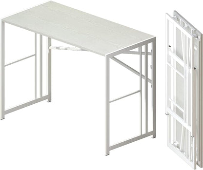 Lutown-Teen Folding Desk 40 inch Writing Gaming Computer Camping Table, No Assembly Required Home Office Desk, White