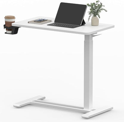 SANODESK Adjustable Overbed Bedside Table Pneumatic Adjustable Height Laptop Computer Standing Desk Cart with Tray, Hospital and Home Use(23.6" W x 13.8" D,Black)