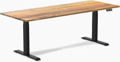 Desky Dual Hardwood Sit Stand Desk - 80x30 Electric Standing Desk - Dual Motor, 3 Stage Adjustable Height Desk - Solid Wood Standing Desk - Whole-Piece Top in Teak Wood