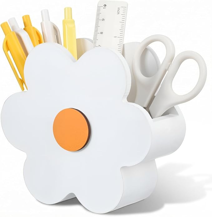 Tenceur Daisy Flower Pen Holder Cute Daisy Large Capacity Pencil Holder White Office Decor Pencil Cup Pot Desk Organizer for Office Makeup Brush Holders Back to School Funny Gift for Coworkers Women