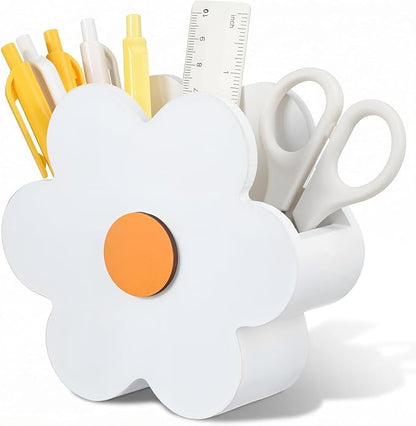 Tenceur Daisy Flower Pen Holder Cute Daisy Large Capacity Pencil Holder White Office Decor Pencil Cup Pot Desk Organizer for Office Makeup Brush Holders Back to School Funny Gift for Coworkers Women