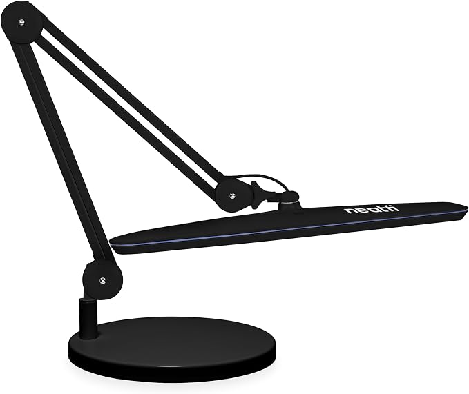 Neatfi XL 24W LED Desk Lamp – 2,200 Lumens | 23” Wide Shade | Dimmable Eye-Caring Task Light | Adjustable Arm | Office, Study, Crafting & Nail Techs (Black, Non-CCT with Base)