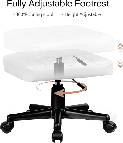 VECELO Under Desk Footrest, PU Ergonomic Foot Rest with Wheels, Comfort Padding, Height Adjustable for Relieving Leg Pain, Stiffness, and etc, White