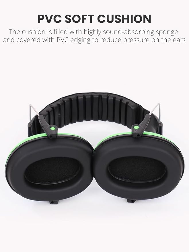Small Size Hearing Protection Ear Muffs, Adjustable Noise Reduction Headphones for Study, Sleeping, and Travel, Green