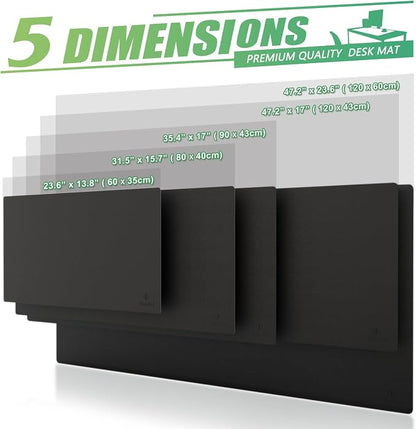 K KNODEL Large Office Leather Desk Mat, Mouse and Keyboard Pad, Computer and Laptop Mat, Desktop Protector and Cover, Writing Pad and Blotter (31.5"x15.7", Black)