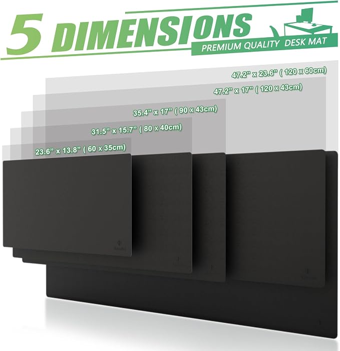 K KNODEL Large Office Leather Desk Mat, Mouse and Keyboard Pad, Computer and Laptop Mat, Desktop Protector and Cover, Writing Pad and Blotter (47.2"x23.6", Black)