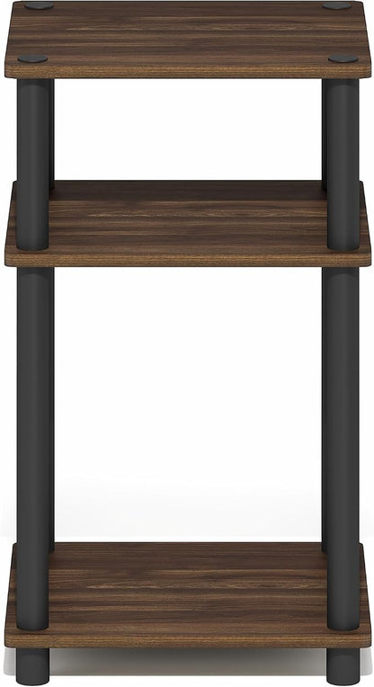 Furinno Turn-N-Tube Side Table, 3-Tier End Table with Open Shelf, Toolless Assembly Night Stand, Bedside Table, for Living Room, Bedroom, Brown Walnut