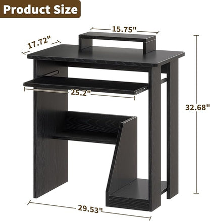 ALISENED 30" Small Computer Desk with Keyboard Tray Monitor Stand, Study Writing Desk with Storage Shelves, Modern Workstation for Small Spaces, Save Space, Black A