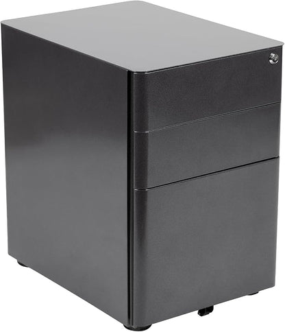 Flash Furniture Warner Modern 3-Drawer Mobile Locking Filing Cabinet with Anti-Tilt Mechanism and Hanging Drawer for Legal & Letter Files, Black