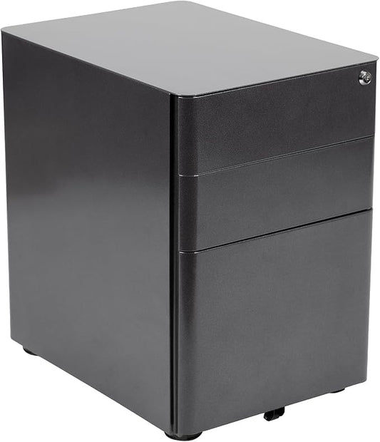 Flash Furniture Warner Modern 3-Drawer Mobile Locking Filing Cabinet with Anti-Tilt Mechanism and Hanging Drawer for Legal & Letter Files, Black