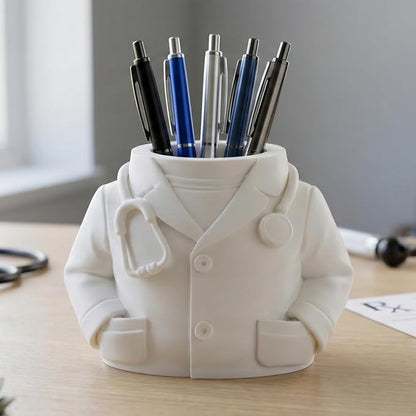 3D Printed Doctor Coat Pen Holder - Realistic Medical Desk Organizer with Stethoscope, White Doctor Sculpture Pen Cup for Office, Nurse, Medical Student Gift 5.9" x 3.5" x 4.3" (Male Doctor Style)