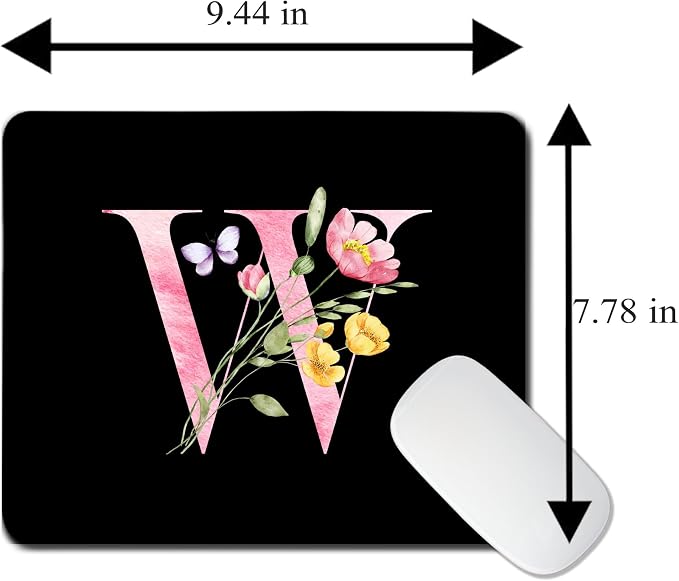 Mouse Pad Pinks Flowers Initial Letters Mousepad Desktop Laptop Computer Accessories Home Office Gaming Work Desk Computer Non-Slip Rubber Monogram Floral Alphabet A-Z mousepad (W)