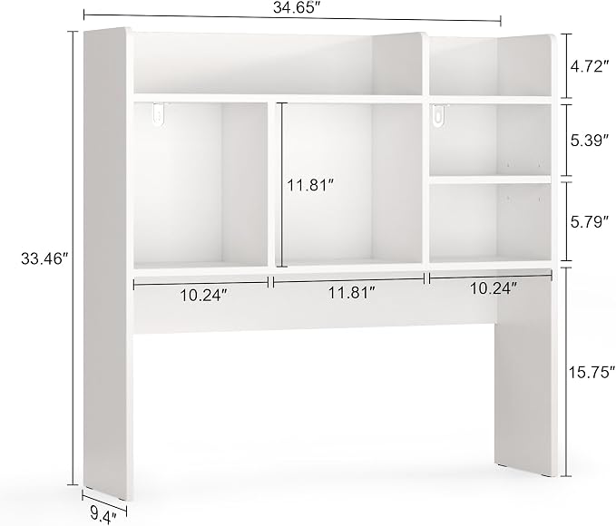 Desk Hutch with 6 Shelves, Desktop Bookshelf Organizer & Hutch Top for Desk, Over Desk Storage Shelf for Office, Home, Dorm | Space-Saving Design (White)
