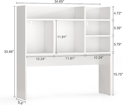 Desk Hutch with 6 Shelves, Desktop Bookshelf Organizer & Hutch Top for Desk, Over Desk Storage Shelf for Office, Home, Dorm | Space-Saving Design (White)