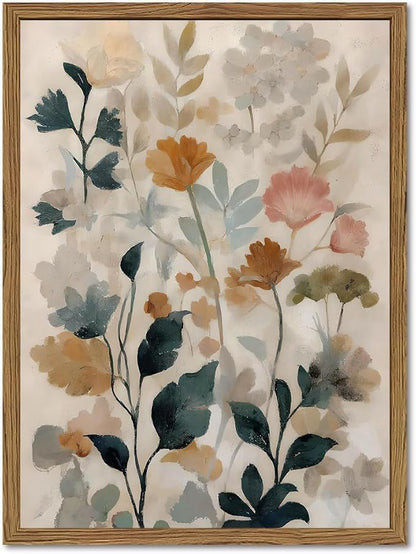 Framed Floral Bathroom Wall Art, Vintage Botanical Wall Decor Pictures, Watercolor Wildflower Canvas Prints Paintings Neutral Antique Flower Plant Home Decor for Living Room Bedroom 8x10 Inch