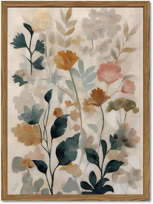 Framed Floral Bathroom Wall Art, Vintage Botanical Wall Decor Pictures, Watercolor Wildflower Canvas Prints Paintings Neutral Antique Flower Plant Home Decor for Living Room Bedroom 8x10 Inch