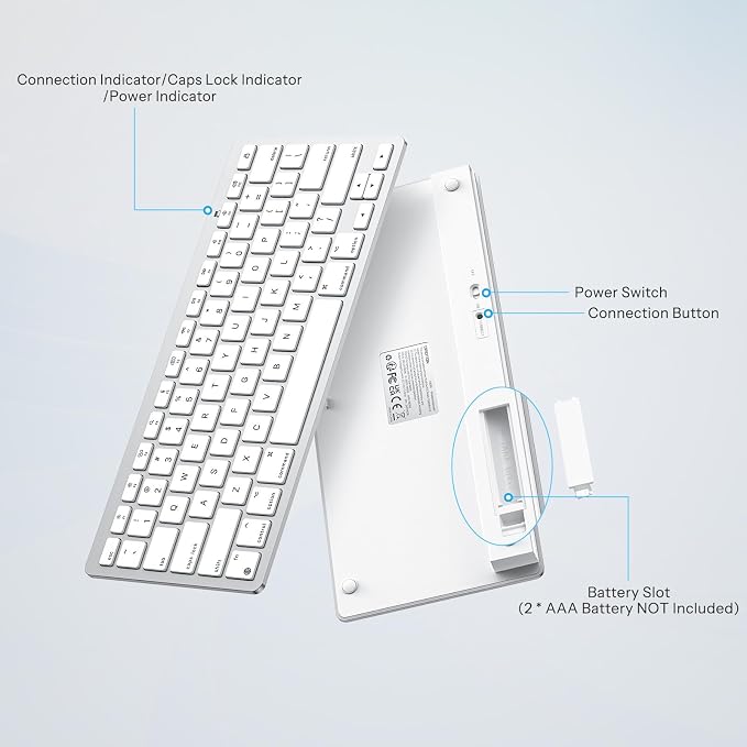 OMOTON Wireless Keyboard for Mac, Bluetooth Keyboard for Mac - No Number Pad, Compact Travel Design for Coffee Shop, Home Office, macOS Function Keys, Compatible with MacBook Pro/Air/iMac, Silverwhite