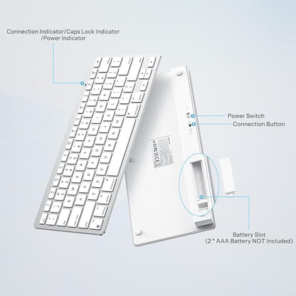 OMOTON Wireless Keyboard for Mac, Bluetooth Keyboard for Mac - No Number Pad, Compact Travel Design for Coffee Shop, Home Office, macOS Function Keys, Compatible with MacBook Pro/Air/iMac, Silverwhite
