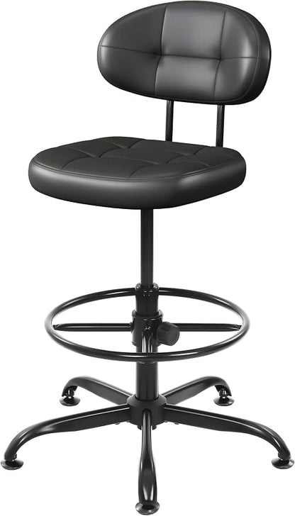 Misolant Armless Drafting Chair, Tall Office Chair no Wheels with Footrest Ring for Standing Desk, Small Faux Leather Executive Chair with Adjustable Height for Bar Counter Desk Black