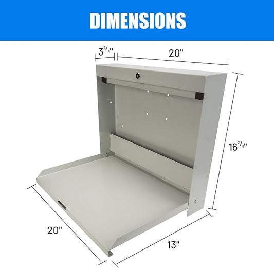 biosp Folding Wall Mounted Desk, Lockable Wall-Mounted Workstation, 50 LBS Capacity, 20''W x 3.38''D x 16.4''H, Murphy Desk, Fold Down Floating Desk with Magnetic Closure for Office Factory, White