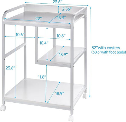 Fannova Large Printer Stand Table with Storage Shelf for Host Computer, PC Tower, CPU and Shredder, 3 Tier Rolling Printer Cart with Wheels for Home Office Storage and Organization - White