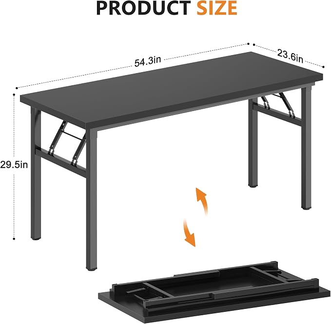 DlandHome Large Computer Desk, Folding Desk, Decent and Steady Home Office Desk/Workstation/Table 54.3inch Black Black