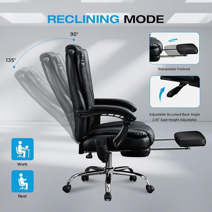 BOSMILLER 500lbs Big and Tall Office Chair, 6-Points Massage Office Chair, Executive Heated Desk Chair with Adjustable Footrest, Reclining High Back for Home Office