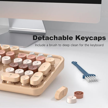 MOFII Wireless Keyboard and Mouse Combo, Milk Tea Colorful Round Key Typewriter Keyboards, 2.4G Full Size Keyboard and Cute Wireless Mice, USB Receiver Plug and Play, for Laptop, PC, Windows