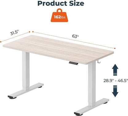 Standing Desk,Large 63x31 Inches Height Adjustable Stand Up Desks with Cable Management, Home Office Computer Desk with Cup Holder & Memory Preset, White Wood Grain
