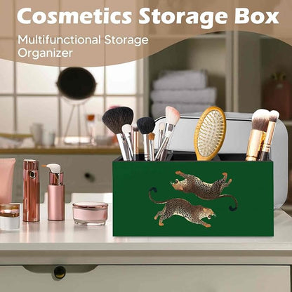 DILSJ Trendy Vintage Leopard Pen Pencil Holder Organizer for Desk, Cheetah Room Decor, Green Cheetah Print Desk Wooden Box Signs for Women Bedroom Tabletop Decoration Office & School Supplies