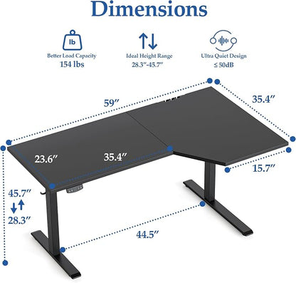 Klicelor L Shaped Standing Desk 59 x 35.4 Inch, Electric Height Adjustable Corner Desk for Home Office Workstation, Ergonomic Sit Stand Computer Table with Memory Controller, Black