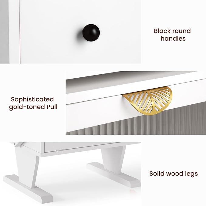 RoyalCraft Large Nightstand with LED Lights, White End Table with 360°Rotating Drawer, Modern Bedside Table with Storage, Wood Night Stand for Bedroom, Home Office, White