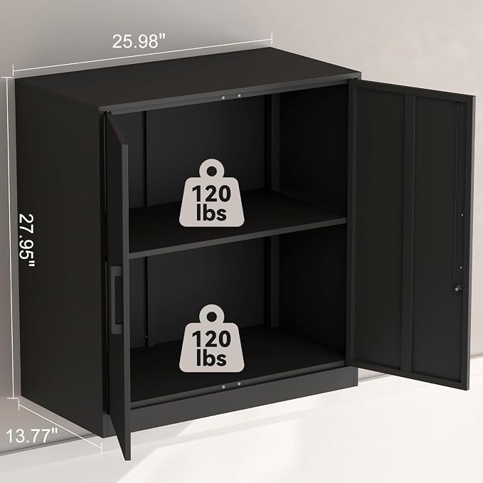 IRONFFICE Metal Wall Cabinet,Garage Cabinet with Handle,Lockable Storage Cabinets Wall Mounted with 2 Doors,Locking Cabinet with Shelves for Basement,Office,Living Home,Black