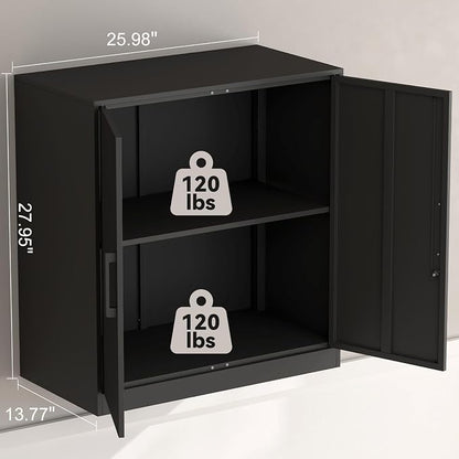 IRONFFICE Metal Wall Cabinet,Garage Cabinet with Handle,Lockable Storage Cabinets Wall Mounted with 2 Doors,Locking Cabinet with Shelves for Basement,Office,Living Home,Black