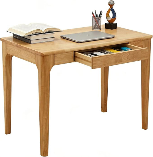 Solid Wooden Desk with Drawers, Small Writing Desk with Drawers for Computer, PC Desk for Work, Study or Gaming, Easy to Assemble (Natural, 31.5IN)