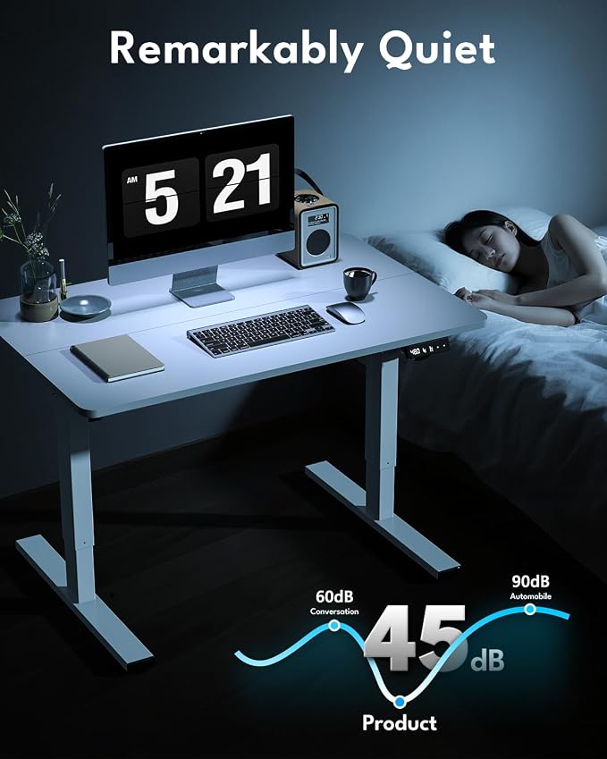Standing Desk, Height Adjustable Electric Stand up Desk, 40 x 24 Inches Sit Stand Home Office Desk with Splice Board, White Frame/White Top