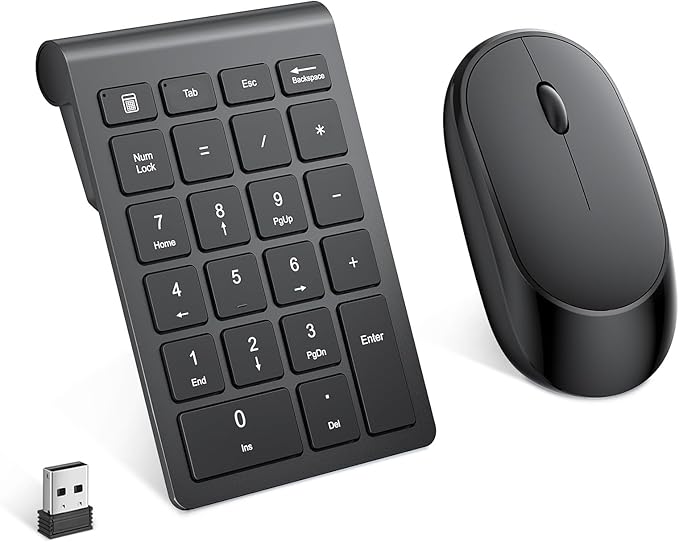 Lekvey Wireless Number Pad, Numeric Pad and Mouse Combo, Portable Slim 2.4GHz USB Wireless 10 Key Numpad Keypad for Laptop, Mac, Notebook, Desktop, PC Computer - Black