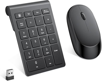 Lekvey Wireless Number Pad, Numeric Pad and Mouse Combo, Portable Slim 2.4GHz USB Wireless 10 Key Numpad Keypad for Laptop, Mac, Notebook, Desktop, PC Computer - Black
